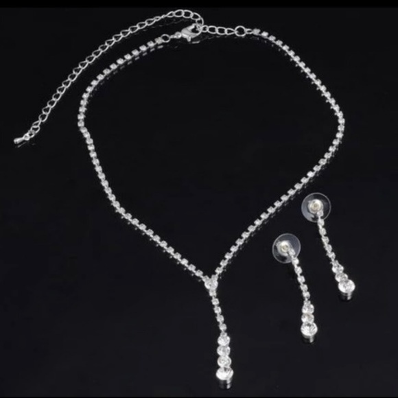 Bridal Rhinestone Tennis Drop Necklace Set - Picture 3 of 6